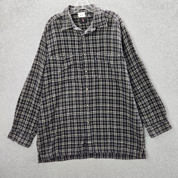 Levi's Men Button Up Shirt Large Black Watch Plaid Flannel Long Sleeve Collar - Picture 1 of 8